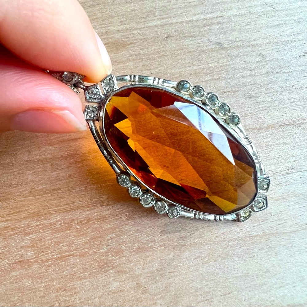 Vintage Estate 925 Sterling silver amber colored pendant